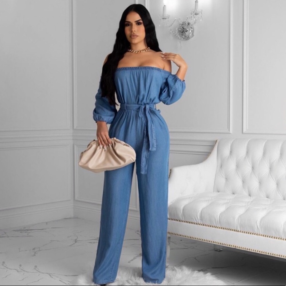 Denim off the shoulder Romper